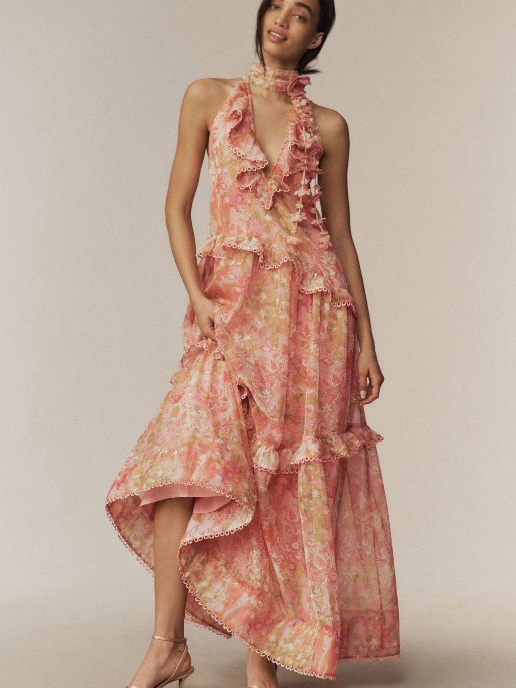 Bhldn Landon Organza 3d Ruffle Maxi Dress